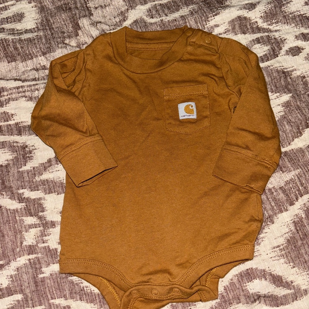 Carhartt Tan Long Sleeve Baby Onesie